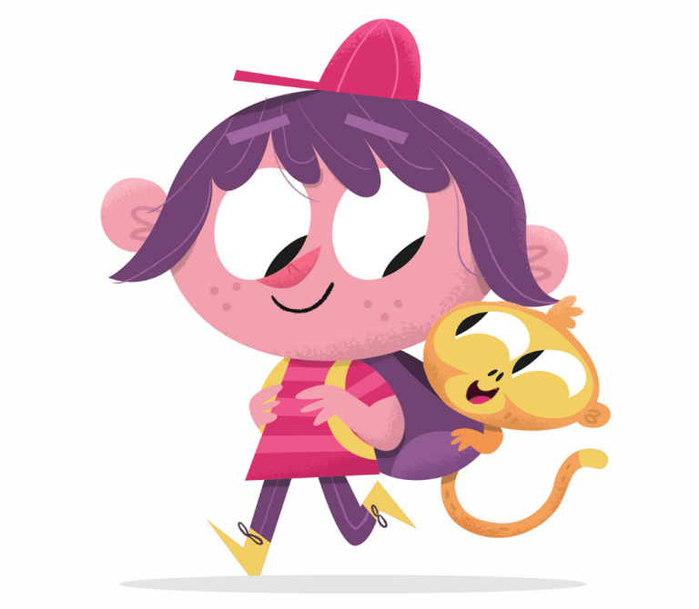 Best Friends Illustration – Girl and Tamarin Monkey