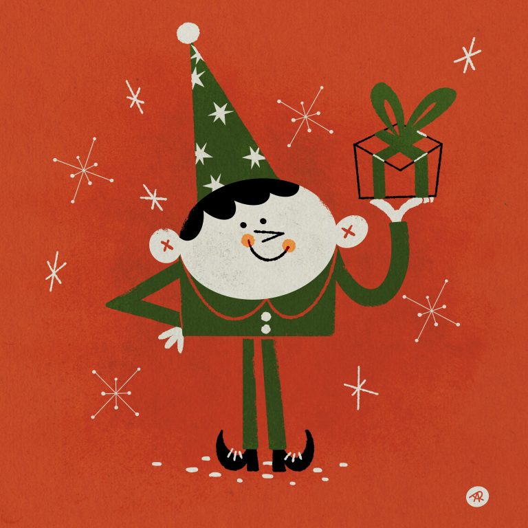 Christmas Elf Vintage Illustration